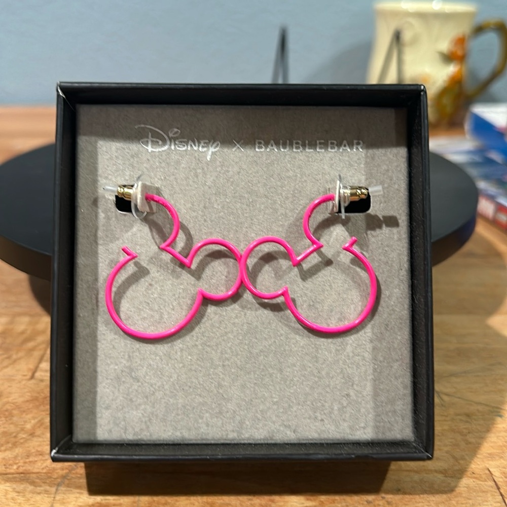Disney X Baublebar Mickey Mouse Silhouette Outline Hot Pink Earrings.